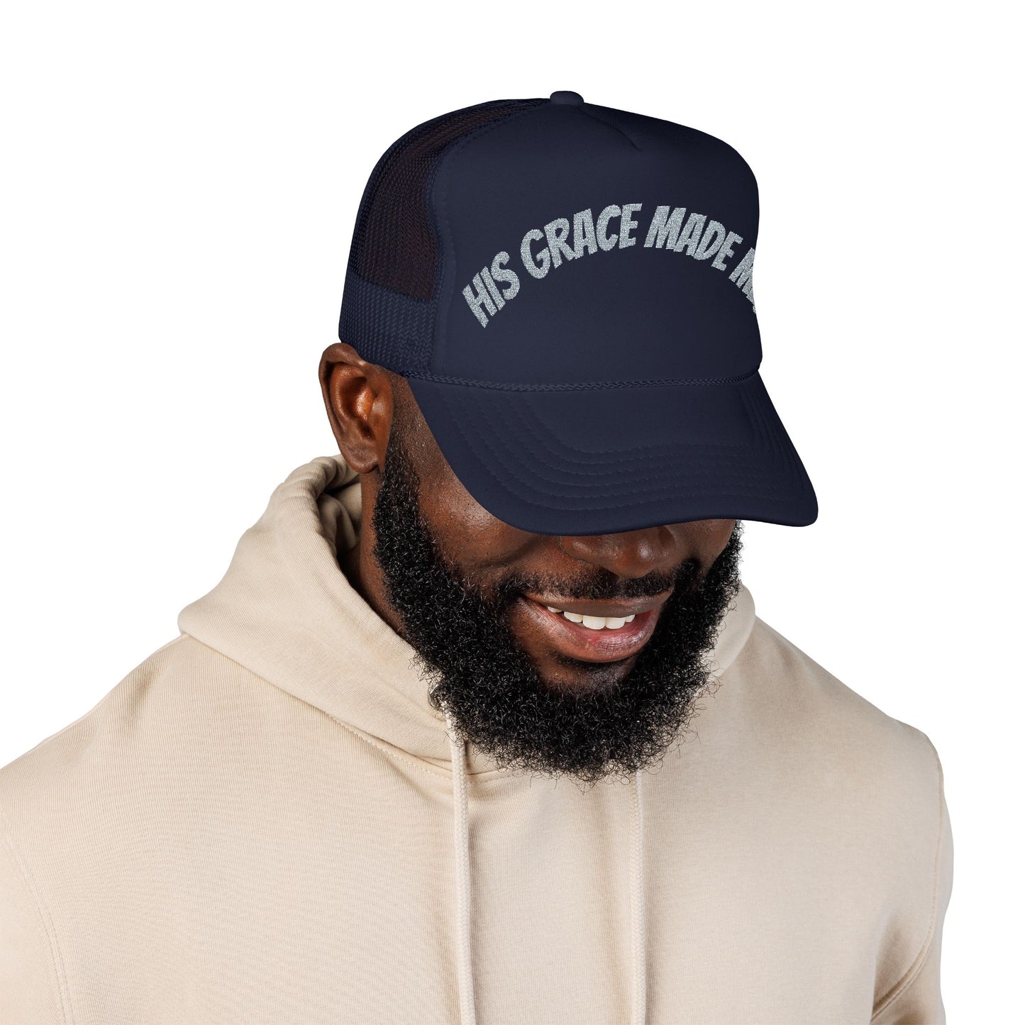 His Grace Made Me Foam Trucker Hat, Faith-Based Cap, Stylish Embroidered Hat, Gifts for Believers, Religious Apparel