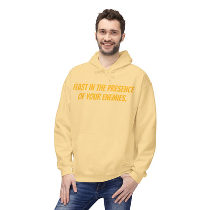 Feast in the Presence Fleece Hoodie, Inspirational Hoodie, Gift for Friends, Casual Wear, Cozy Sweatshirt, Statement Apparel