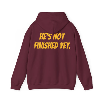 Unisex Heavy Blend Hoodie - "He's Not Finished Yet" Motivational Sweatshirt, Casual Wear, Gift for Him, Inspirational Apparel, Cozy Fashion
