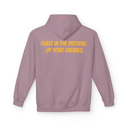 Feast in the Presence Fleece Hoodie, Inspirational Hoodie, Gift for Friends, Casual Wear, Cozy Sweatshirt, Statement Apparel
