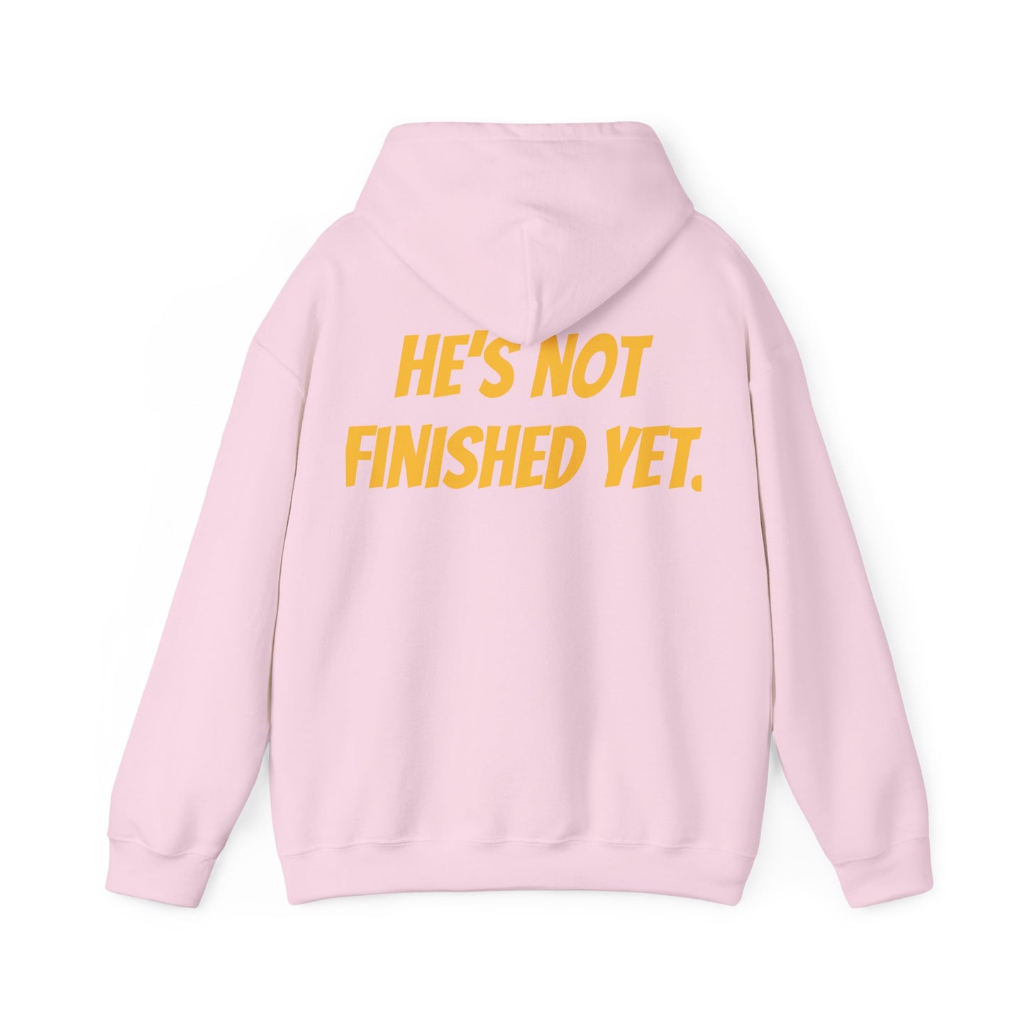 Unisex Heavy Blend Hoodie - "He's Not Finished Yet" Motivational Sweatshirt, Casual Wear, Gift for Him, Inspirational Apparel, Cozy Fashion