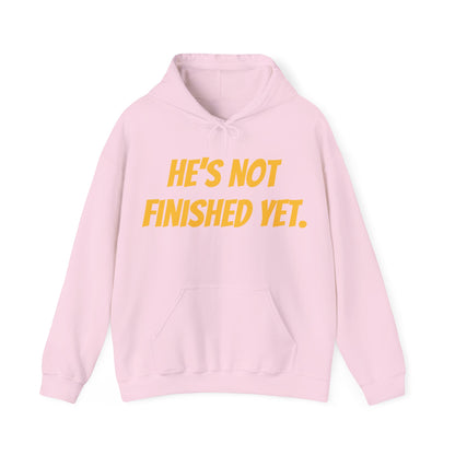 Unisex Heavy Blend Hoodie - "He's Not Finished Yet" Motivational Sweatshirt, Casual Wear, Gift for Him, Inspirational Apparel, Cozy Fashion