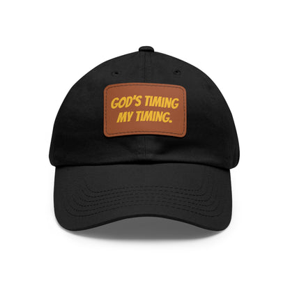 God's Timing Dad Hat with Leather Patch, Adjustable Cap for Men Women, Perfect Gift for Dads, Birthdays, Everyday Wear, Casual Style