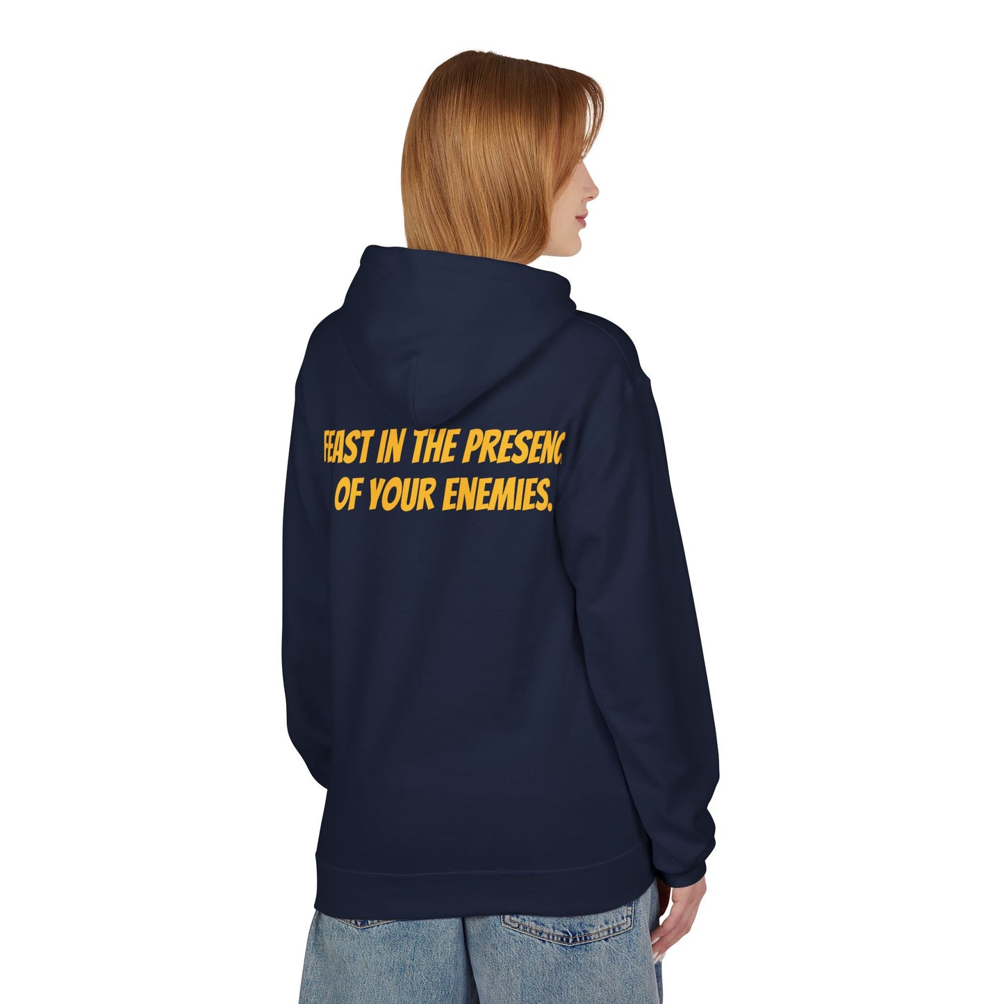 Feast in the Presence Fleece Hoodie, Inspirational Hoodie, Gift for Friends, Casual Wear, Cozy Sweatshirt, Statement Apparel
