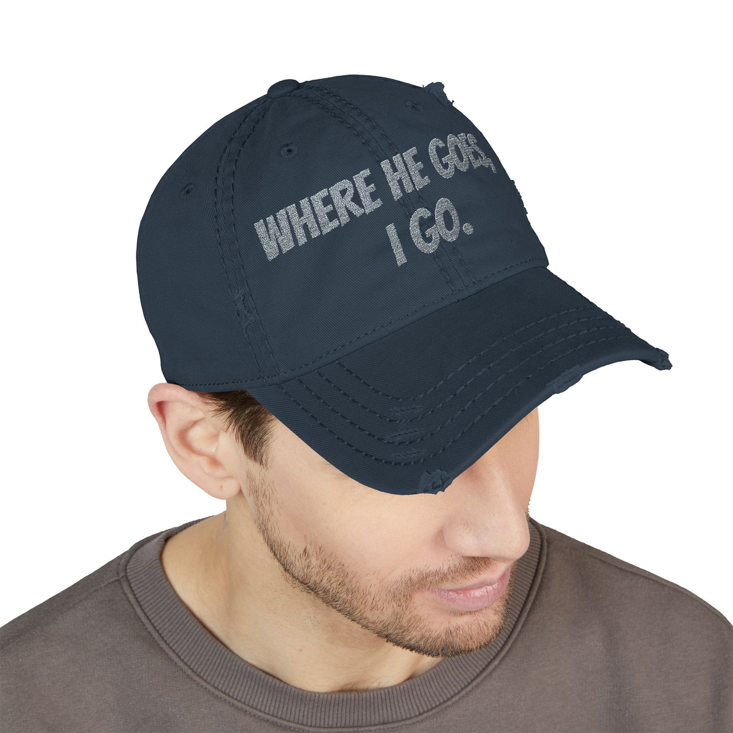 Distressed Dad Hat - Embroidered "Where He Goes, I Go" | Perfect Gift for Dads, Fun Casual Wear, Family Outings, Father's Day, [...]