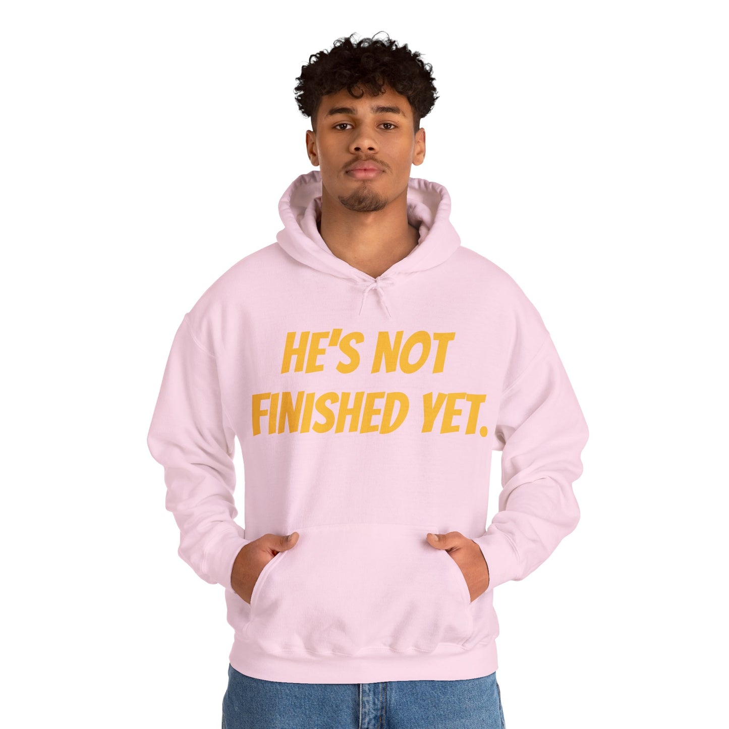 Unisex Heavy Blend Hoodie - "He's Not Finished Yet" Motivational Sweatshirt, Casual Wear, Gift for Him, Inspirational Apparel, Cozy Fashion