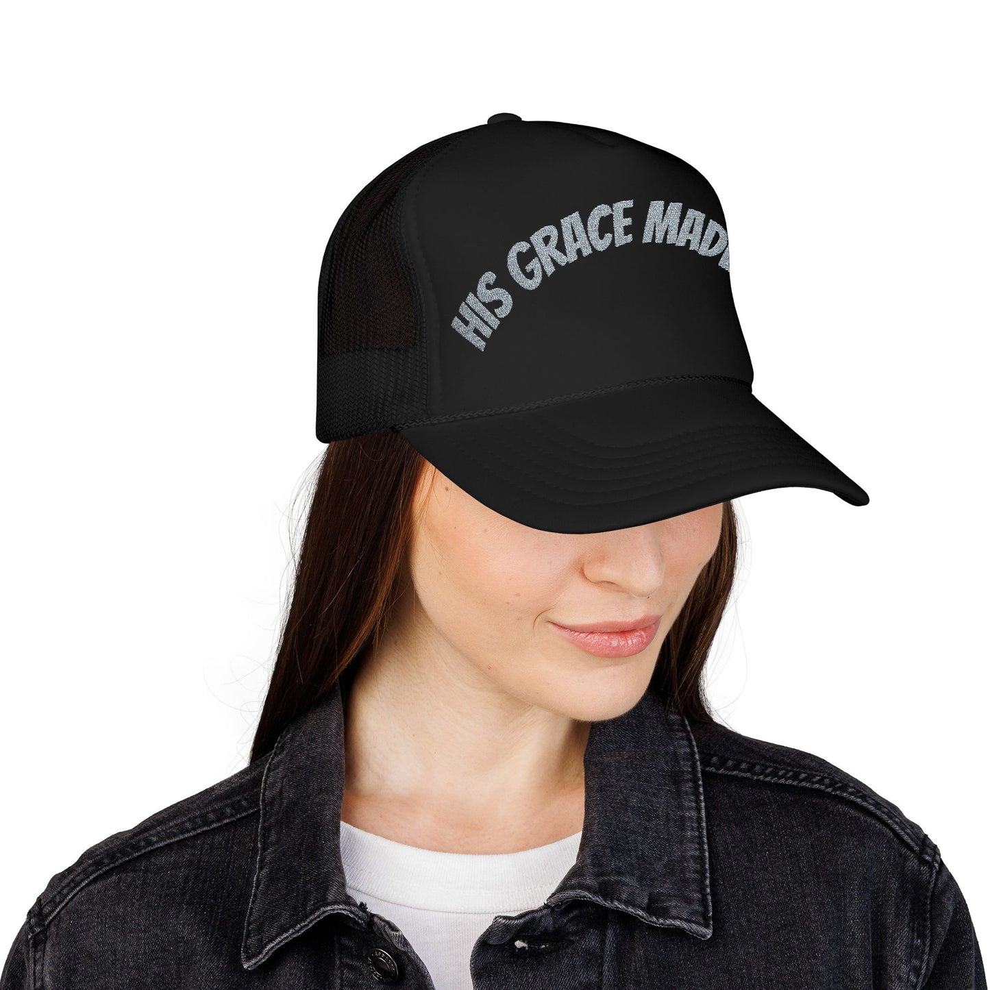 His Grace Made Me Foam Trucker Hat, Faith-Based Cap, Stylish Embroidered Hat, Gifts for Believers, Religious Apparel