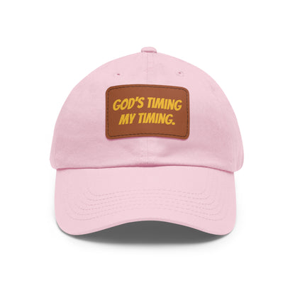 God's Timing Dad Hat with Leather Patch, Adjustable Cap for Men Women, Perfect Gift for Dads, Birthdays, Everyday Wear, Casual Style