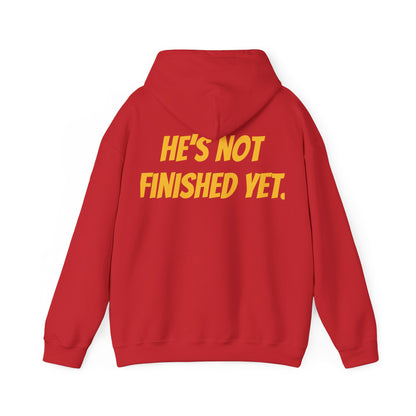 Unisex Heavy Blend Hoodie - "He's Not Finished Yet" Motivational Sweatshirt, Casual Wear, Gift for Him, Inspirational Apparel, Cozy Fashion