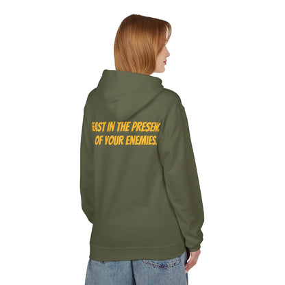 Feast in the Presence Fleece Hoodie, Inspirational Hoodie, Gift for Friends, Casual Wear, Cozy Sweatshirt, Statement Apparel