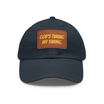God's Timing Dad Hat with Leather Patch, Adjustable Cap for Men Women, Perfect Gift for Dads, Birthdays, Everyday Wear, Casual Style