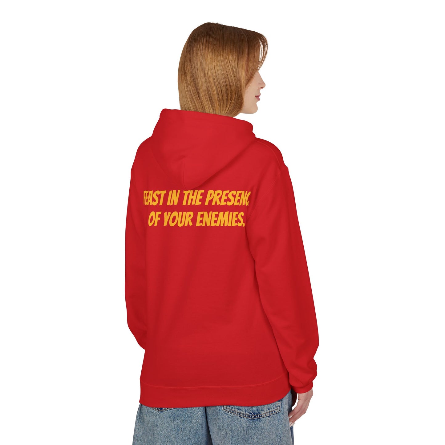 Feast in the Presence Fleece Hoodie, Inspirational Hoodie, Gift for Friends, Casual Wear, Cozy Sweatshirt, Statement Apparel