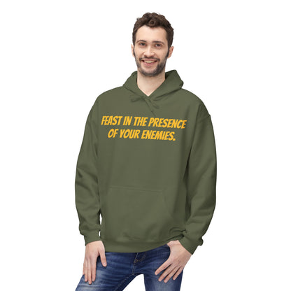 Feast in the Presence Fleece Hoodie, Inspirational Hoodie, Gift for Friends, Casual Wear, Cozy Sweatshirt, Statement Apparel