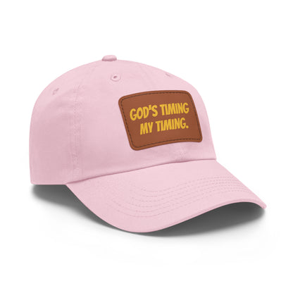 God's Timing Dad Hat with Leather Patch, Adjustable Cap for Men Women, Perfect Gift for Dads, Birthdays, Everyday Wear, Casual Style