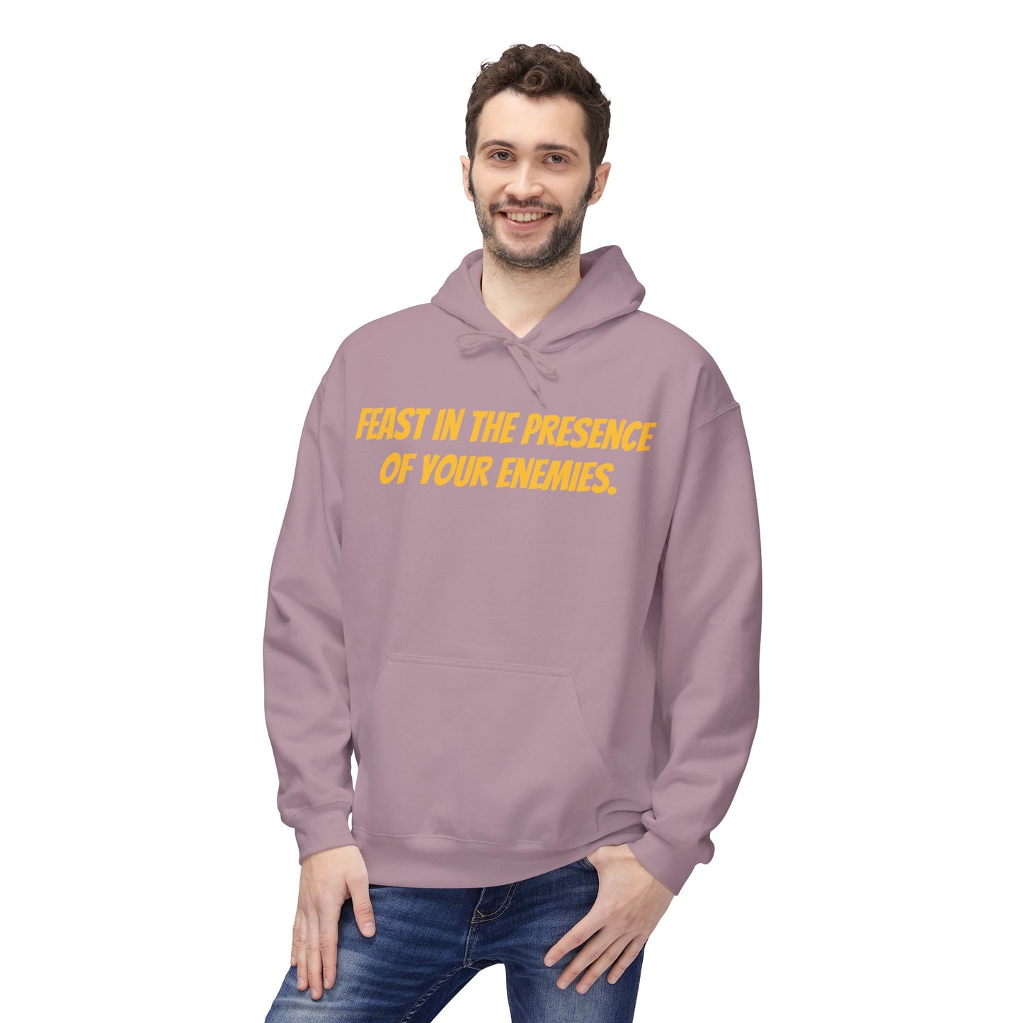 Feast in the Presence Fleece Hoodie, Inspirational Hoodie, Gift for Friends, Casual Wear, Cozy Sweatshirt, Statement Apparel