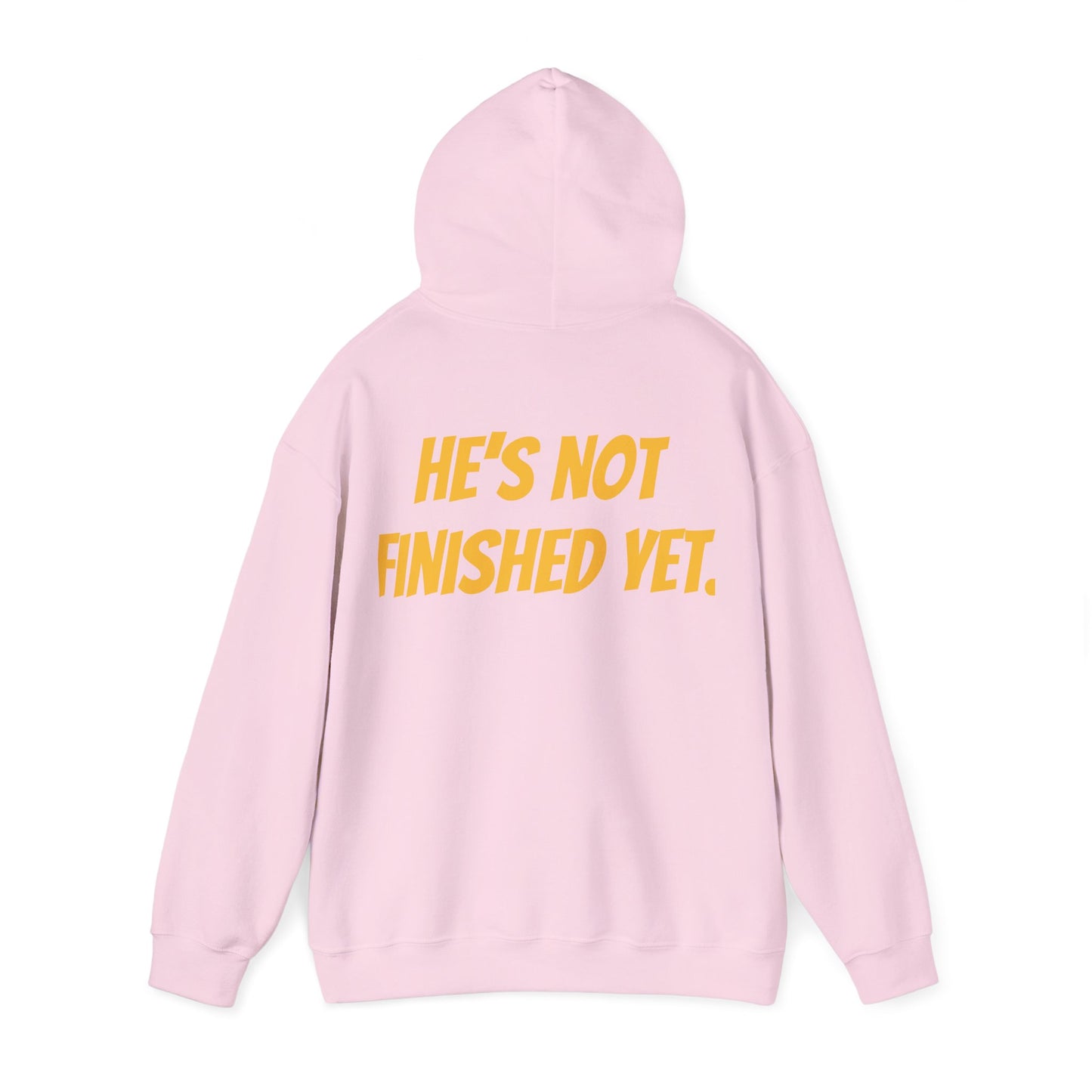 Unisex Heavy Blend Hoodie - "He's Not Finished Yet" Motivational Sweatshirt, Casual Wear, Gift for Him, Inspirational Apparel, Cozy Fashion