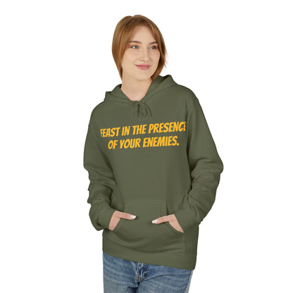 Feast in the Presence Fleece Hoodie, Inspirational Hoodie, Gift for Friends, Casual Wear, Cozy Sweatshirt, Statement Apparel