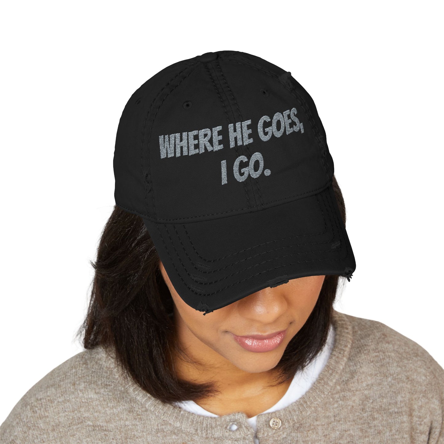 Distressed Dad Hat - Embroidered "Where He Goes, I Go" | Perfect Gift for Dads, Fun Casual Wear, Family Outings, Father's Day, [...]