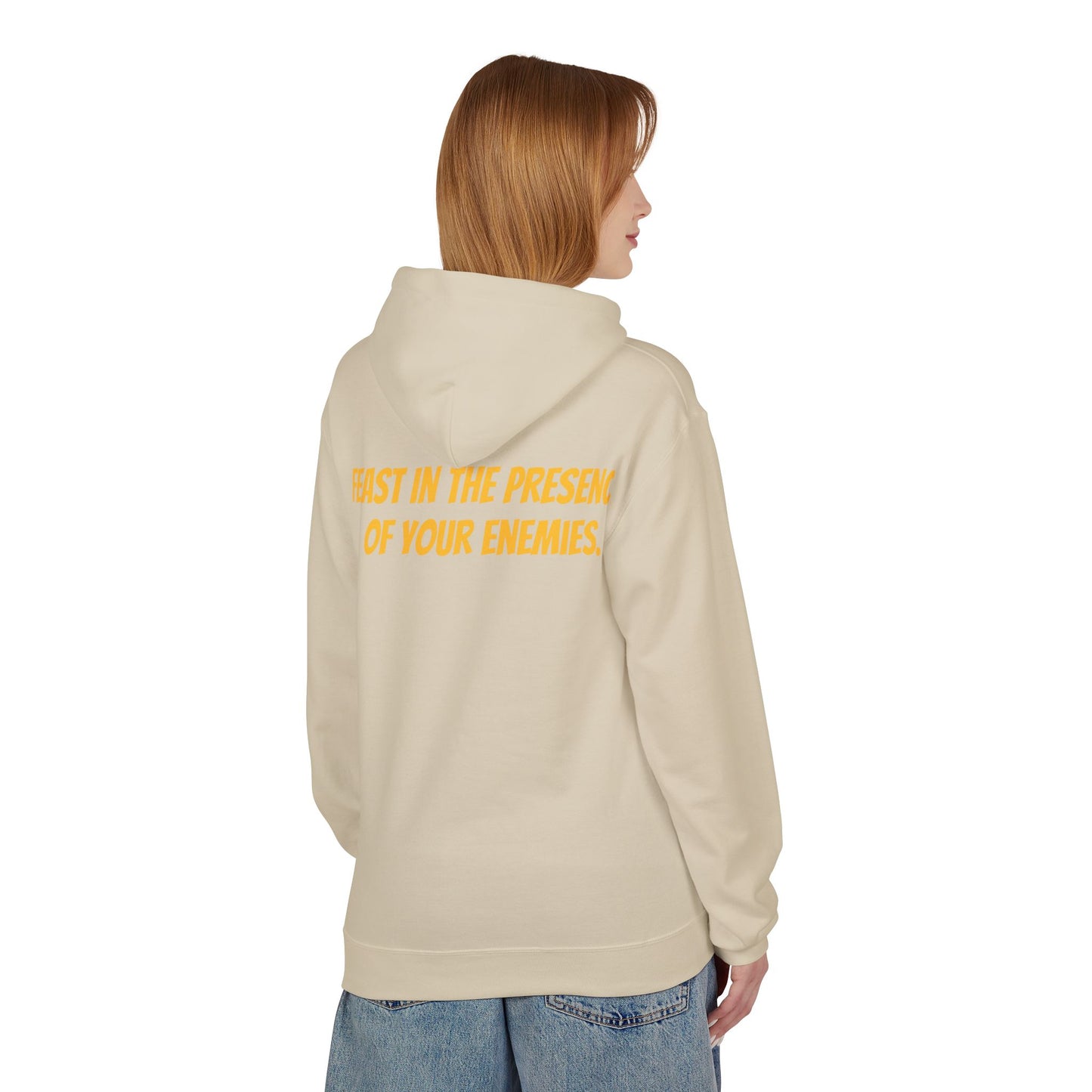 Feast in the Presence Fleece Hoodie, Inspirational Hoodie, Gift for Friends, Casual Wear, Cozy Sweatshirt, Statement Apparel