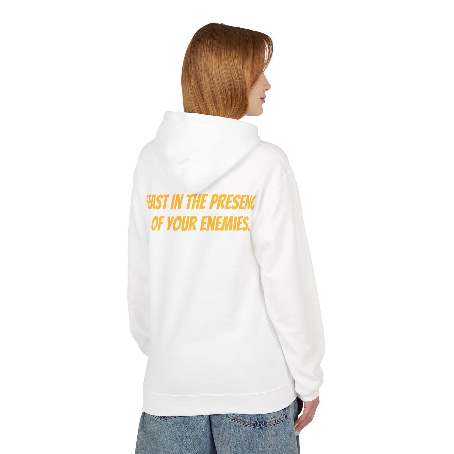 Feast in the Presence Fleece Hoodie, Inspirational Hoodie, Gift for Friends, Casual Wear, Cozy Sweatshirt, Statement Apparel