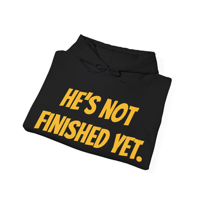 Unisex Heavy Blend Hoodie - "He's Not Finished Yet" Motivational Sweatshirt, Casual Wear, Gift for Him, Inspirational Apparel, Cozy Fashion
